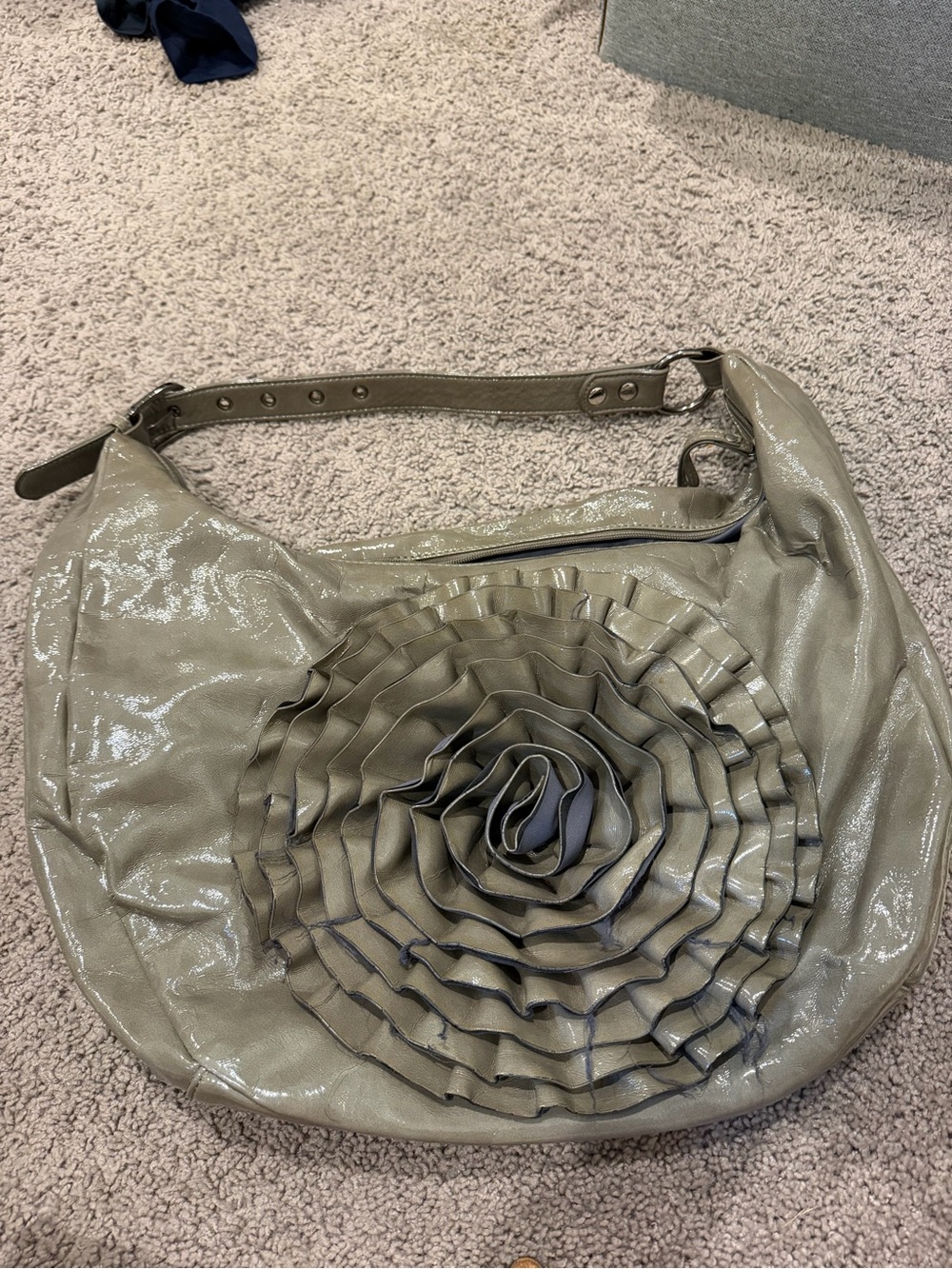 Big Buddha Shimmery Taupe Floral-Ruffle Shoulder Bag